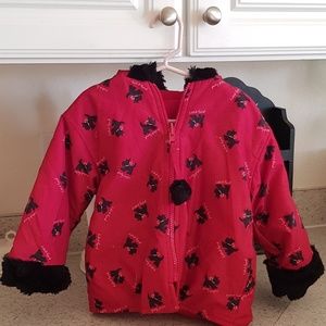 Reversible Puppy Red Black Fur Winter Hood Coat 3t